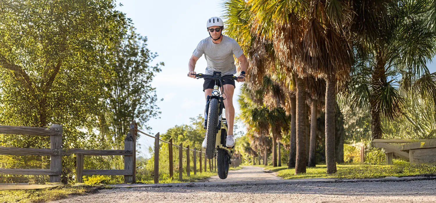 The man caught some air on his KINGBULL Trekker e-bike