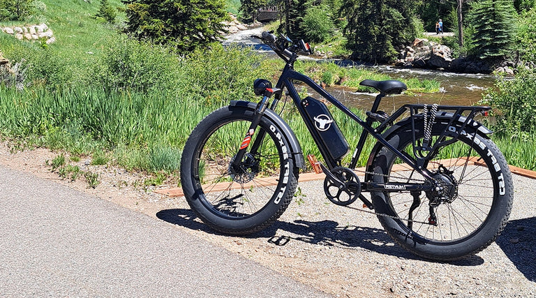 A kingbull black ebike on the trail
