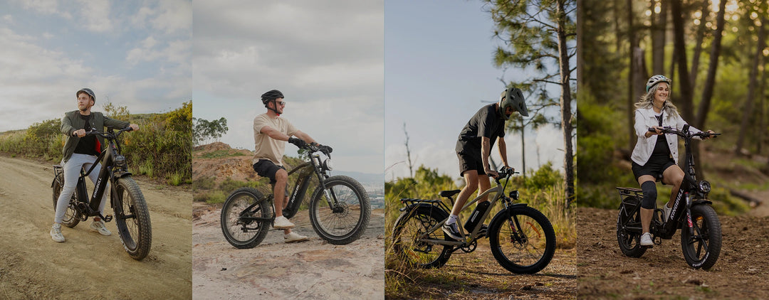Different people riding Kingbull electric Ebikes in various trail