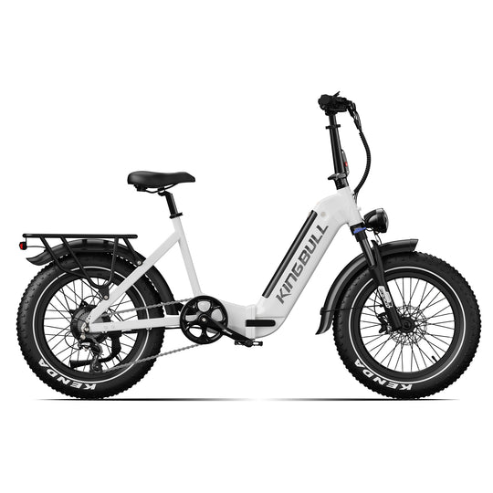 Kingbull Verve white folding electric bike full side view showing long range fat tire design