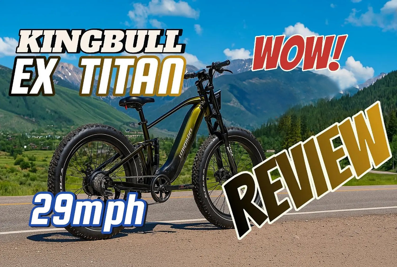 A black and gold electric bicycle - kingbull extitan, with a maximum speed of 29 mph