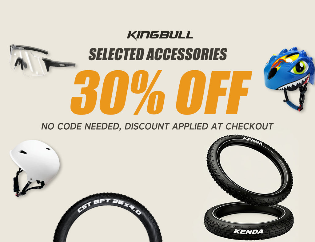 Promotional banner with ebike accessories and a 30% off discount offer.
