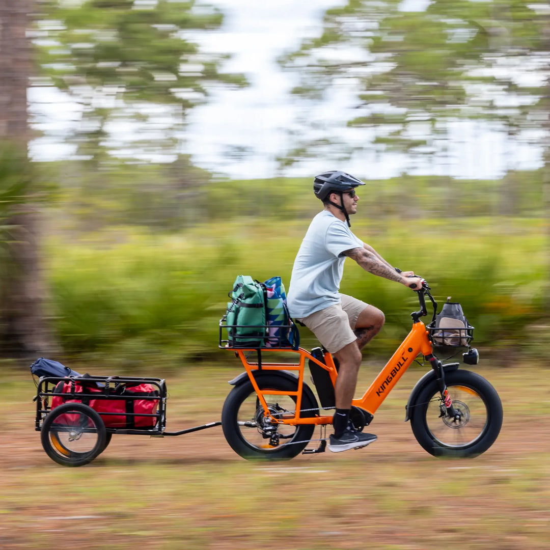Orange freight electric bicycle kingbull voyager 2.0 hauling items