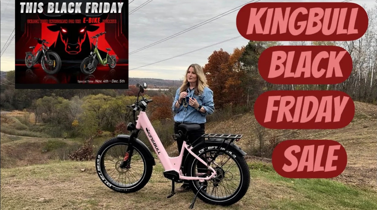 women and a kingbull pink ebike