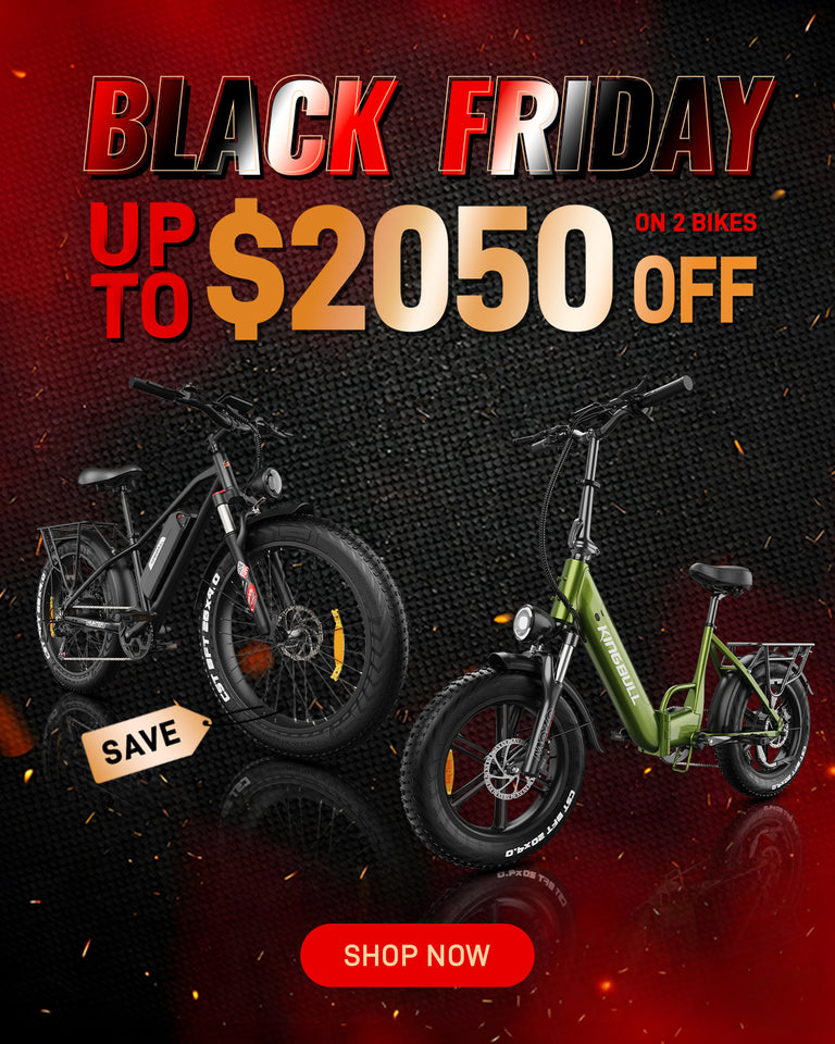 Black Friday Sale - Save up to $2050 off on bikes - Kingbull Bikes promotional banner featuring electric bikes