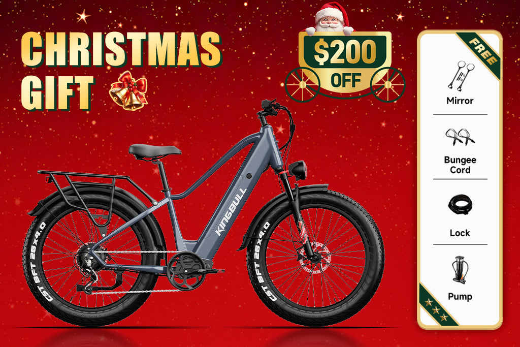 Christmas gift promotion - Kingbull gray Discover 2.0 electric bike with $200 off, includes free mirror, bungee cord, lock and pump accessories
