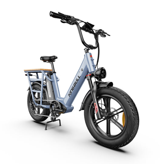 Grey Kingbull Dual Battery Voyager 2.0 electric bike rear angle view highlighting rear cargo rack and frame structure