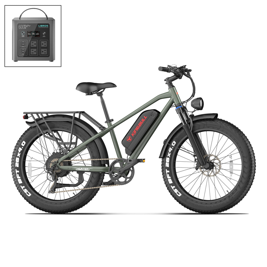 Kingbull green Hunter2.0S electric bike with portable power station