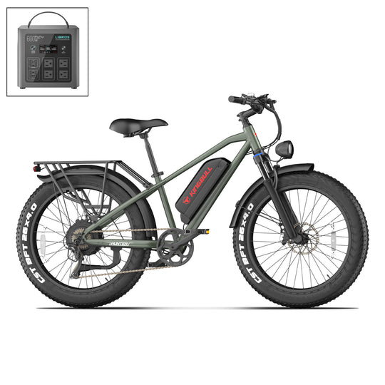 Kingbull green Hunter2.0S electric bike with portable power station