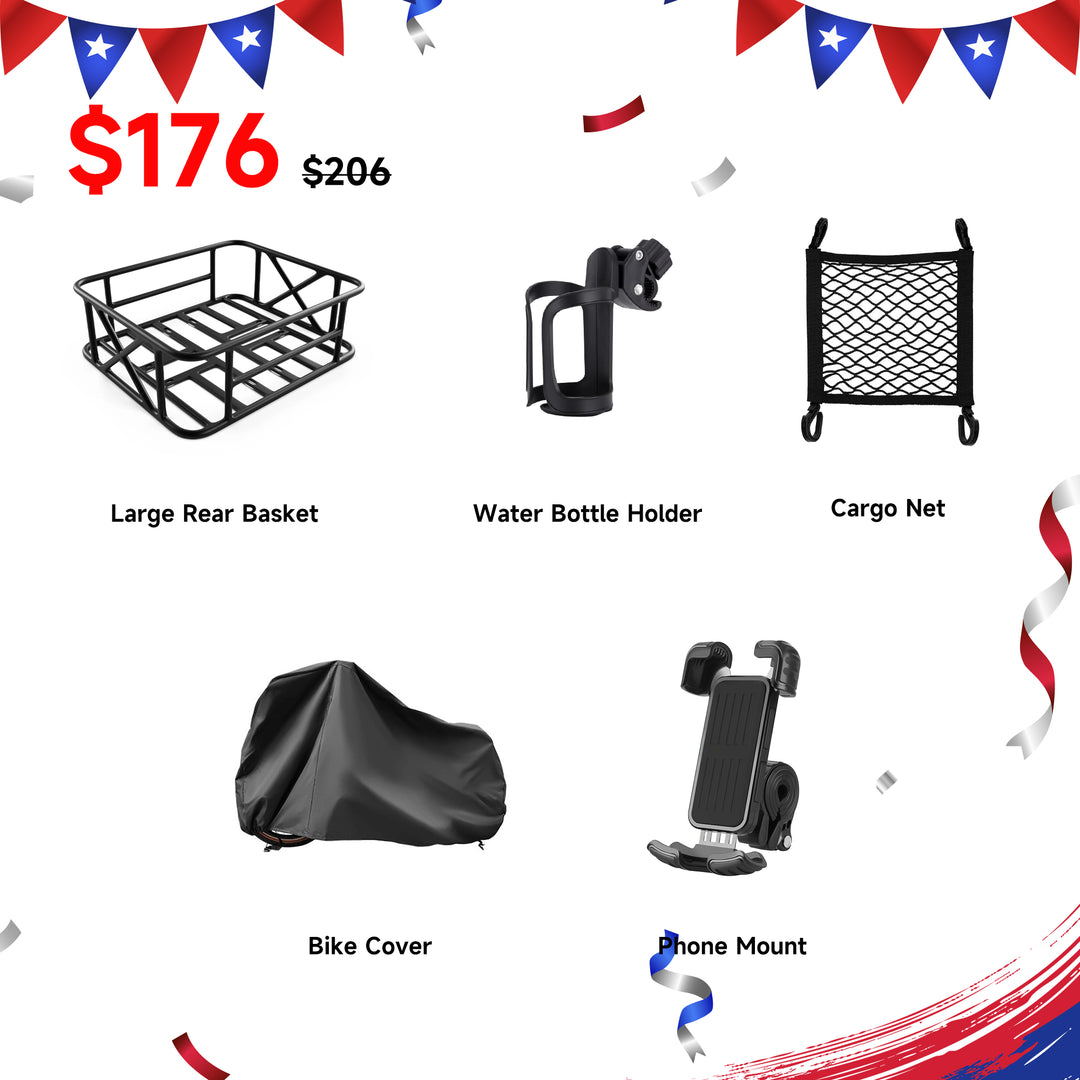  Inclouding Large Rear Basket, Water, Bottle Holder, Cargo Net, Bike Cover,hone Mount