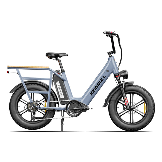 Grey KINGBULL kingbull dual battery Voyager 2.0  electric bike side view with front and rear cargo racks and fat tire design