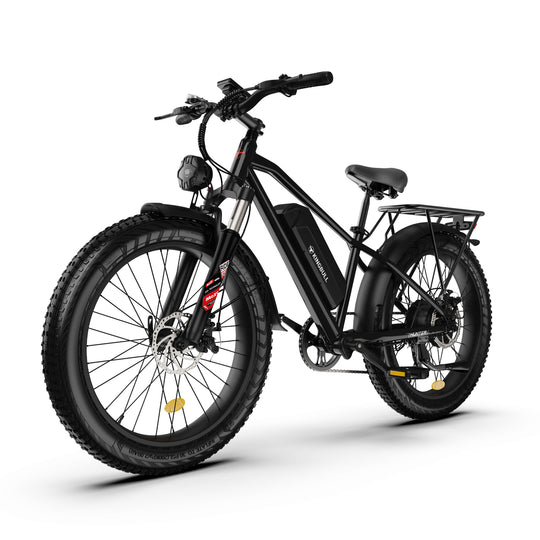 Kingbull Hunter black mountain electric bike left side angle view highlighting frame design