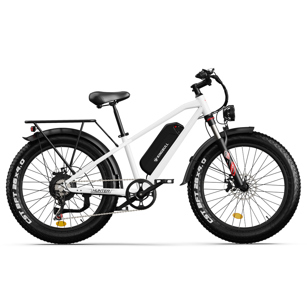Kingbull Hunter white mountain electric bike full side view with fat tires