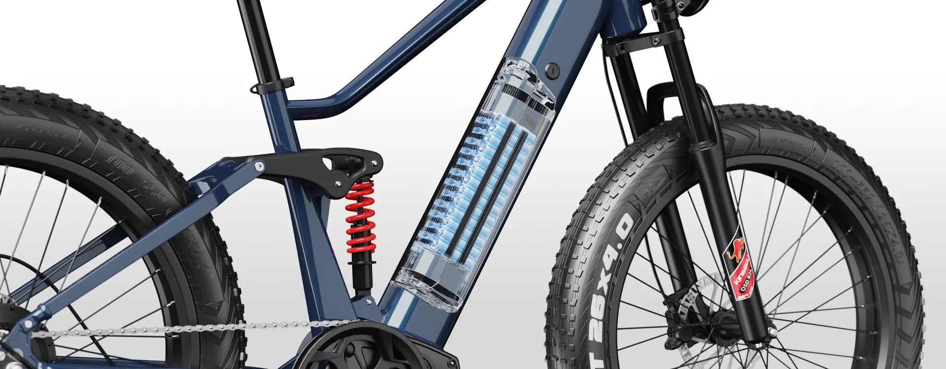 Flush-fit Samsung battery aligns with  bike frame – Rover 2.0 detail view