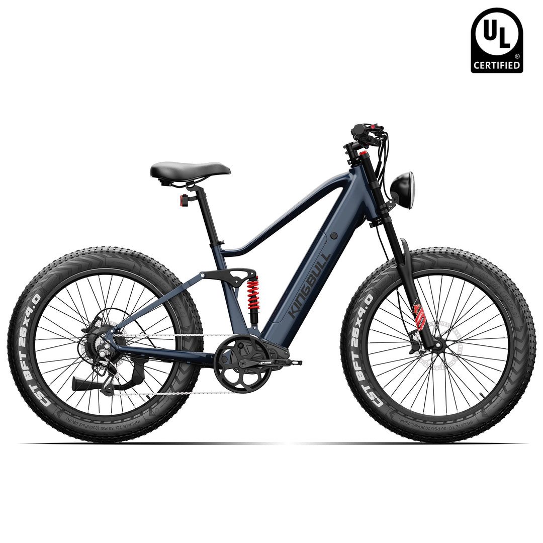 e mountainbike full suspension 28 MPH, 1400W, 48V/15Ah, 60 Miles, 400 lbs Payload, 80 N-m Torque, Kingbull Rover