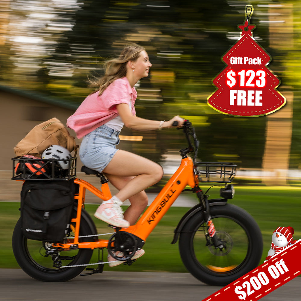 Kingbull orange Voyager 2.0 Dual battery electric bike with $200 off and free $123 gift pack - outdoor adventure e-bike