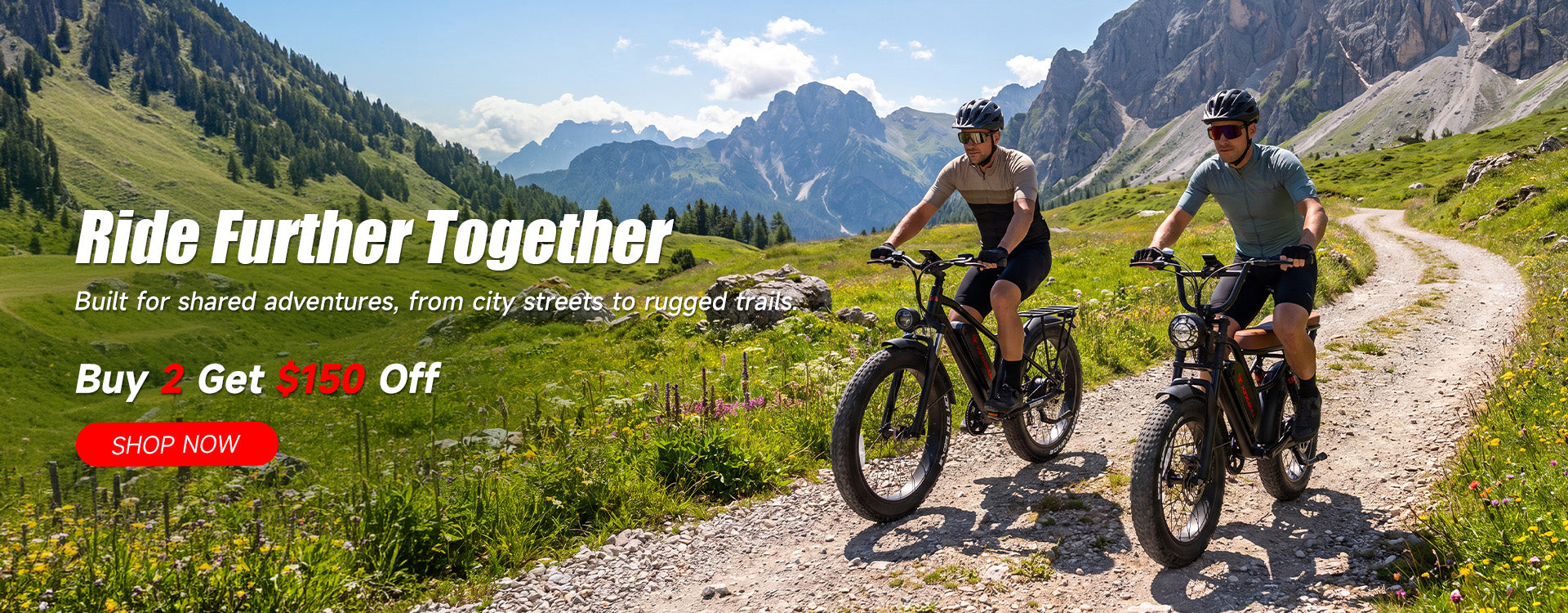 Kingbull Ranger and Hunter 2.0S fat tire electric bikes with up to 80 miles of range and Buy 2 Get $150 Off anniversary offer