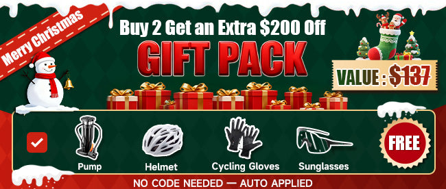 Kingbull electric bike Merry Christmas Sale - Buy 2 Get Extra $200 Off + Free Cycling Accessories Gift Pack worth $137