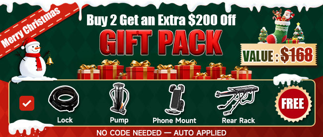 Kingbull electric bike Merry Christmas Sale - Buy 2 Get Extra $200 Off + Free Cycling Accessories Gift Pack worth $79