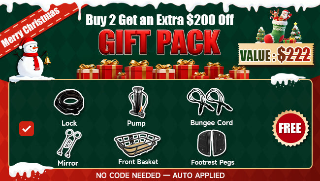 Kingbull electric bike Merry Christmas Sale - Buy 2 Get Extra $200 Off + Free Cycling Accessories Gift Pack worth $222
